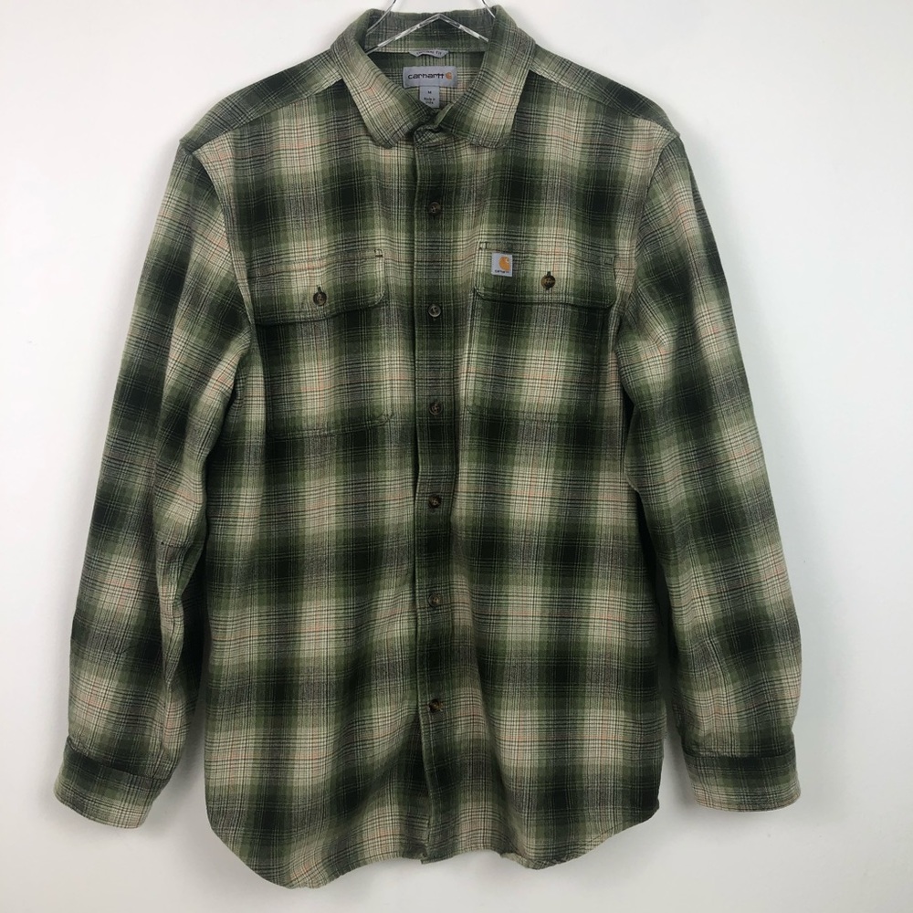 Carhartt Green Plaid Button Up Shirt Jacket Size Medium